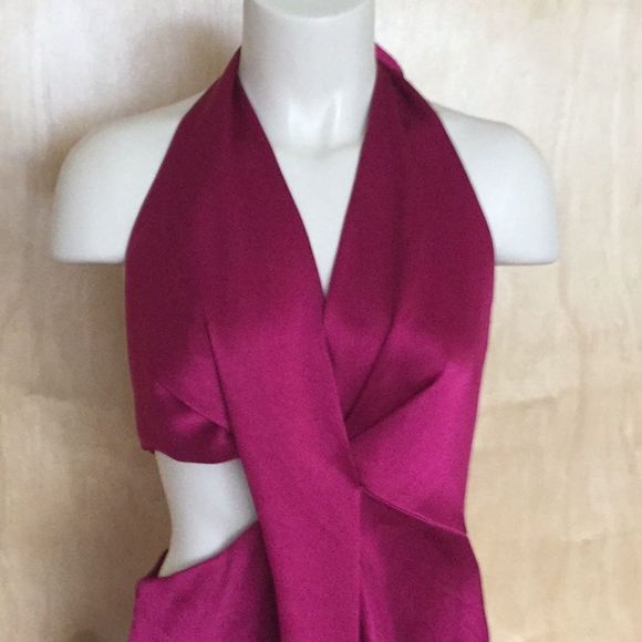 Halston Heritage Halter Neck Cut Out Satin Dress - Picture 2 of 8